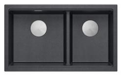 Quadri Newport II Double Anthracite Granite Undermount Sink 702 x 390 mm with Stainless Steel Plug 1208971384