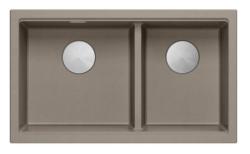 Quadri Newport II Double Taupe Granite Undermount Sink 702 x 390 mm with Stainless Steel Plug 1208971387