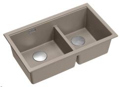Quadri Newport II Double Taupe Granite Undermount Sink 702 x 390 mm with Stainless Steel Plug 1208971387