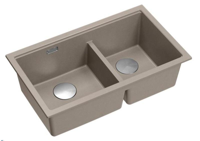 Quadri Newport II Double Taupe Granite Undermount Sink 702 x 390 mm with Stainless Steel Plug 1208971387