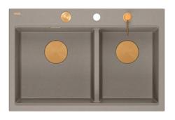 Quadri Hard Rock Double Taupe Granite Built-in Sink 76x50 cm with Copper Plug and Accessories 1208971391