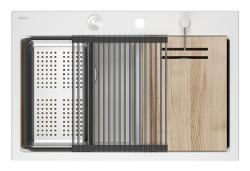 Quadri Hard Rock Double White Granite Built-in Sink 76x50 cm with Stainless Steel Plug and Accessories 1208971398