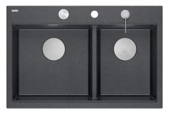 Quadri Hard Rock Double Anthracite Granite Built-in Sink 76x50 cm with Stainless Steel Plug and Accessories 1208971399