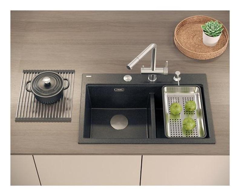 Quadri Hard Rock Double Anthracite Granite Built-in Sink 76x50 cm with Stainless Steel Plug and Accessories 1208971399