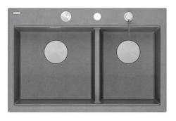 Quadri Hard Rock Double Grey Granite Built-in Sink 76x50 cm with Stainless Steel plug and accessories 1208971400