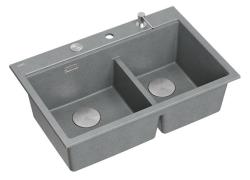 Quadri Hard Rock Double Grey Granite Built-in Sink 76x50 cm with Stainless Steel plug and accessories 1208971400