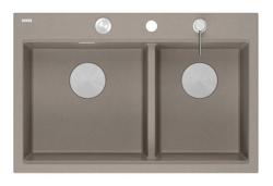 Quadri Hard Rock Double Taupe Granite Built-in Sink 76x50 cm with Stainless Steel Plug and Accessories 1208971402
