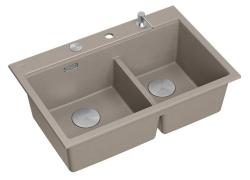 Quadri Hard Rock Double Taupe Granite Built-in Sink 76x50 cm with Stainless Steel Plug and Accessories 1208971402