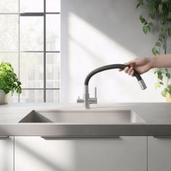 Quadri Selene Kitchen Mixer Tap Stainless Steel 3-way with flexible spout and extra connection for filtered water 1208971407