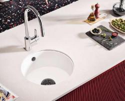 Ausmann Ceramic Ember Ceramic White Round Top Mount and Under Mount Sink with Gun Metal Plug 1208971463