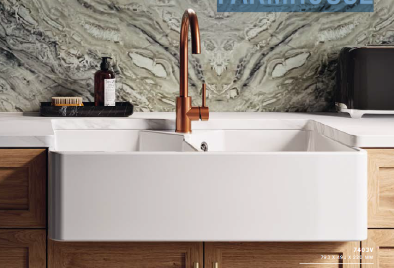 Ausmann Ceramic Mira Ceramic White Double Sink - Undermount and Intermediate 793 x 450 mm with tap hole bench and Gold plug 1208971476