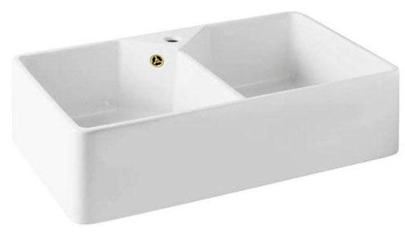 Ausmann Ceramic Mira Ceramic White Double Sink - Undermount and Intermediate 793 x 450 mm with tap hole bench and Gold plug 1208971476