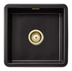Ausmann Ceramic Ember Ceramic Mat Black Square Sink Top and Undermount 40 x 40 cm with Golden plug 1208971486