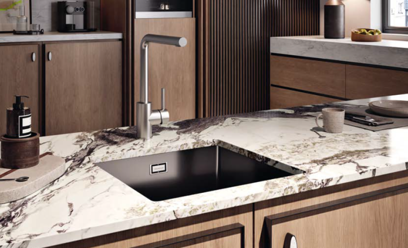 Ausmann Ceramic Ember Ceramic Mat Black Square Sink Top and Undermount 40 x 40 cm with Golden plug 1208971486