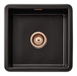 Ausmann Ceramic Ember Ceramic Mat Black Square Sink Top Mount and Undermount 40 x 40 cm with Copper Plug 1208971487