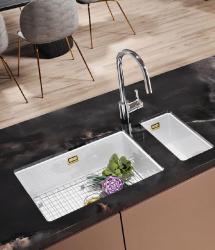 Ausmann Ceramic Ember Ceramic White Half Sink Top Mount and Undermount 174 x 400 mm with Gold Plug 1208971501