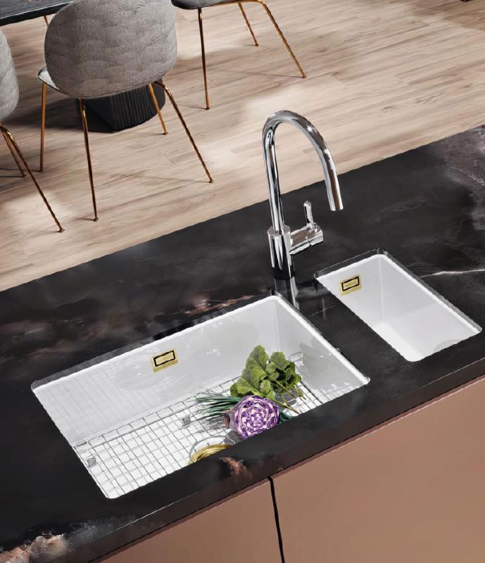 Ausmann Ceramic Ember Ceramic White Half Sink Top Mount and Undermount 174 x 400 mm with Gold Plug 1208971501