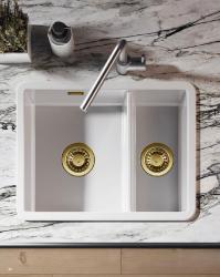Ausmann Ceramic Ember Ceramic White One and a Half Bowl Sink Topmount and Undermount 535 x 400 mm with Gold Plugs 1208971506