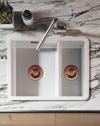 Ausmann Ceramic Ember Ceramic White One and a Half Bowl Sink Overmount and Undermount 535 x 400 mm with Copper Plugs 1208971507