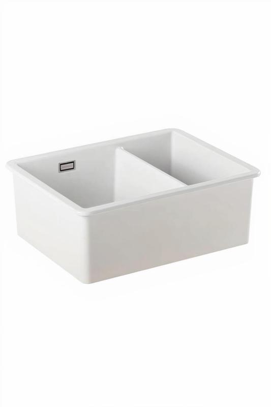 Ausmann Ceramic Ember Ceramic White One and a Half Bowl Sink Overmount and Undermount 535 x 400 mm with Black Plugs 1208971509