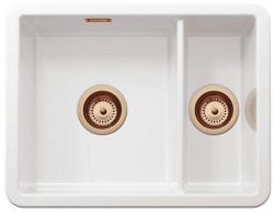 Ausmann Ceramic Ember Ceramic White One and a Half Bowl Sink Surface Mount and Undermount 495 x 370 mm with Copper Plugs 1208971514