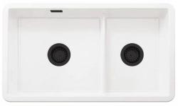 Ausmann Ceramic Ember Ceramic White One and a Half Bowl Sink Surface and Undermount 733 x 401 mm with Black Plugs 1208971521