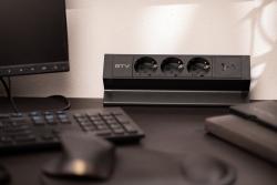 Furniture socket BASCO, 3xSHUKO, USB A+C, cable 1.5 m, black