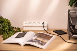 Basco furniture socket, 3 x socket with grounding, USB A+C, 1.5m cable, white with mounting