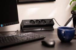 Basco furniture socket, 3 x socket with grounding, USB A+C, 1.5m cable, black with mounting