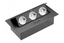 Furniture socket, 3xSHUKO, cable 1.5 m, black