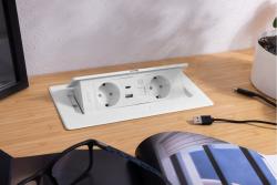Furniture socket MULTISOFT, 2xSHUKO, USB A+C, RJ45, cable 1.5 m, white