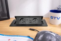 MULTISOFT Furniture Socket 2x Socket with Earthing, USB A+C, RJ45, Power Cable with Plug, Black