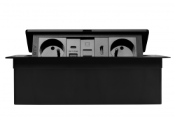 MULTISOFT furniture socket 2x Socket with Earthing, USB A+C, RJ45, HDMI, Power Cable with Plug, Black
