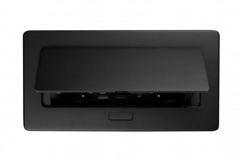 MULTISOFT furniture socket 2x Socket with Earthing, USB A+C, RJ45, HDMI, Power Cable with Plug, Black