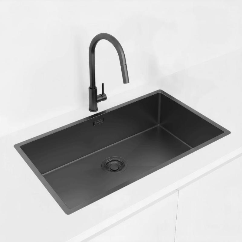 Pure.Sink Luxion Large PVD Black sink 74x40 cm undermount, flush mount, and top mount PLX7440-63