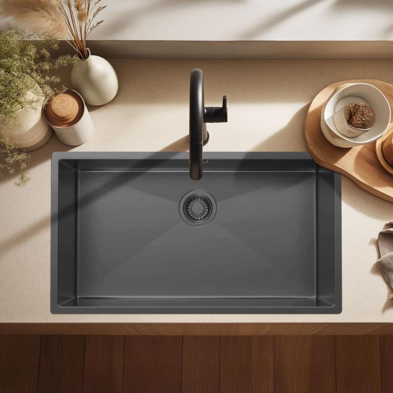 Pure.Sink Luxion Large Gun metal sink 74x40 cm undermount, flush mount, and top mount PLX7440-61