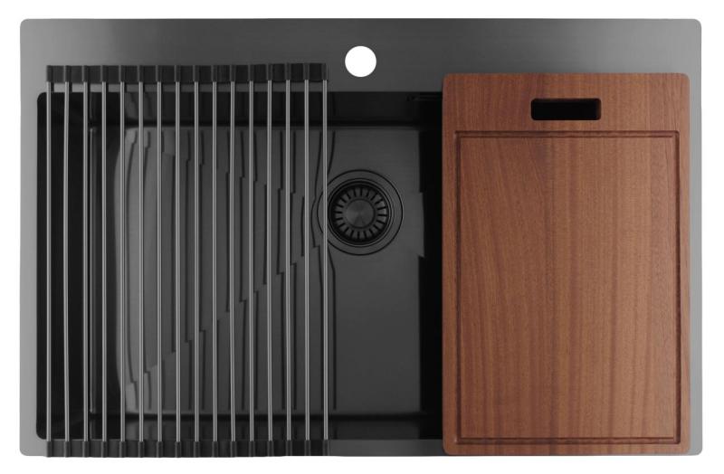 Pure.Sink Luxion Large Gun metal sink 78x50 cm Tapwing with tap hole PLX7850T-61