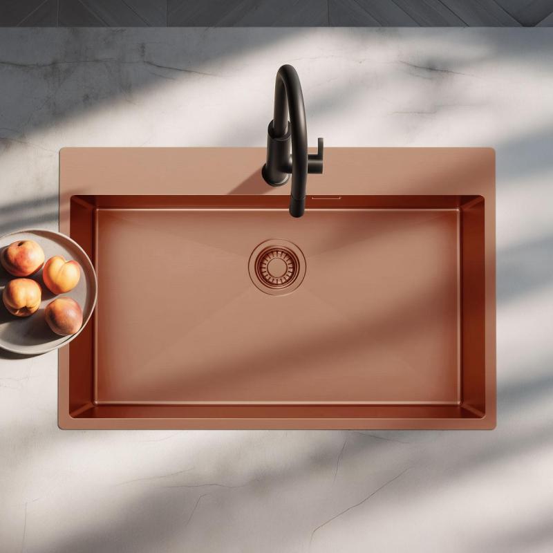 Pure.Sink Luxion Large copper sink 78x50 cm Tapwing with tap hole PLX7850T-62