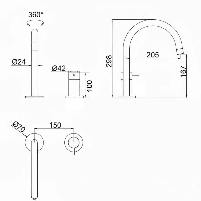 Pure.Sink Luxion 2-hole solid stainless steel kitchen faucet with round spout PLX2HR-02