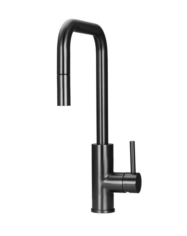 Pure.Sink Luxion Gun metal kitchen faucet square with pull-out spout PLXSQUA-61