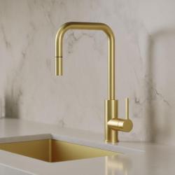 Pure.Sink Luxion Gold square kitchen faucet with pull-out spout PLXSQUA-60