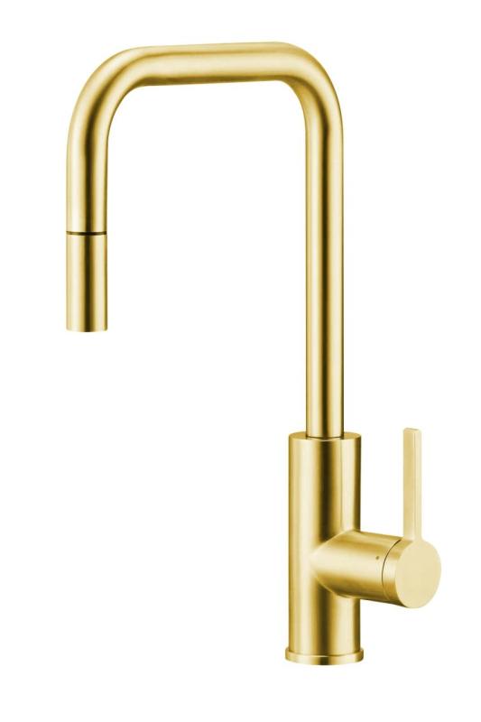 Pure.Sink Luxion Gold square kitchen faucet with pull-out spout PLXSQUA-60