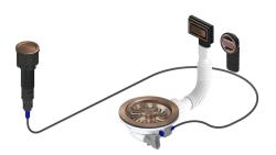 Granitemy Copper Drain Set including push-button waste with plug, plus rectangular and round overflow 1208971744