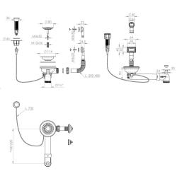 Granitemy Black Drainage Set including push-button waste with plug, plus rectangular and round overflow 1208971746