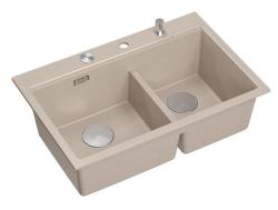 Quadri Hard Rock Double Beige Granite Built-in Sink 76x50 cm with Stainless Steel plug and accessories 1208971749