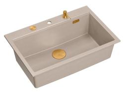 Quadri Hard Rock Beige granite countertop large sink 76x50cm including copper plug and accessories 1208971750