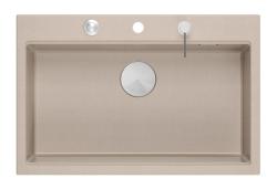 Quadri Hard Rock Beige granite build-up large sink 76x50cm including stainless steel plug and accessories 1208971751