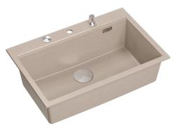Quadri Hard Rock Beige granite build-up large sink 76x50cm including stainless steel plug and accessories 1208971751