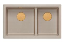 Quadri Newport II Double Beige Granite Built-in Sink 76x45 cm with Copper Plug 1208971752