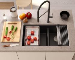 Quadri Newport II Double Beige Granite Built-in Sink 76x45 cm with Gold plug 1208971753